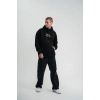 Erkek 3 İplik Pamuklu Kapüşonlu Baskılı Cepli Oversize Sweatshirt Hoodie - Siyah