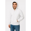 Erkek Üç İplik Kapüşonlu Tam Fermuarlı Kanguru Cepli SweatShirt Hoodie - Beyaz