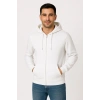 Erkek Üç İplik Kapüşonlu Tam Fermuarlı Kanguru Cepli SweatShirt Hoodie - Beyaz