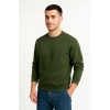 Erkek 3 İplik Pamuklu Düz Bisiklet Yaka SweatShirt - Haki