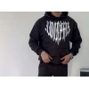 Erkek Kapüşonlu Kanguru Cepli Sweatshirt 3 İplik Pamuklu Baskılı Hoodie -  Siyah