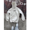 Erkek Kapüşonlu Kanguru Cepli Sweatshirt 3 İplik Pamuklu Baskılı Hoodie -  Beyaz