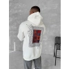 Erkek Kapüşonlu Kanguru Cepli Sweatshirt 3 İplik Pamuklu Baskılı Hoodie - Beyaz