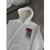 Erkek Kapüşonlu Kanguru Cepli Sweatshirt 3 İplik Pamuklu Baskılı Hoodie - Beyaz