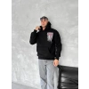 Erkek Kapüşonlu Kanguru Cepli Sweatshirt 3 İplik Pamuklu Baskılı Hoodie - Siyah