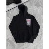 Erkek Kapüşonlu Kanguru Cepli Sweatshirt 3 İplik Pamuklu Baskılı Hoodie - Siyah