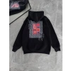 Erkek Kapüşonlu Kanguru Cepli Sweatshirt 3 İplik Pamuklu Baskılı Hoodie - Siyah
