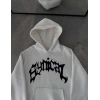 Erkek Kapüşonlu Kanguru Cepli Sweatshirt 3 İplik Pamuklu Baskılı Hoodie - Beyaz
