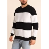 Erkek 3 iplik pamuklu Parçalı Bisiklet Yaka SweatShirt - Siyah