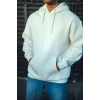 Erkek 3 İplik Pamuklu Kapüşonlu Basic SweatShirt Hoodie - Beyaz