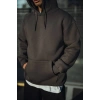 Erkek 3 İplik Pamuklu Kapüşonlu Basic SweatShirt Hoodie - Füme