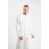 ERKEK 3 İplik Pamuklu Bisiklet Yaka Yıkamalı SweatShirt - Beyaz