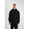 ERKEK 3 iplik Pamuklu Kapüşonlu Yıkamalı Nakışlı Hoodie SweatShirt - Siyah