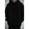ERKEK 3 iplik Pamuklu Kapüşonlu Yıkamalı Nakışlı Hoodie SweatShirt - Siyah