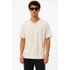 Erkek V Yaka Basic Tişört Kısa Kol Yazlık Regular Fit T-Shirt - Bej