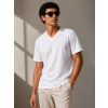 Erkek V Yaka Basic Tişört Kısa Kol Yazlık Regular Fit T-Shirt - Beyaz