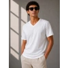 Erkek V Yaka Basic Tişört Kısa Kol Yazlık Regular Fit T-Shirt - Beyaz