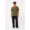 Erkek V Yaka Basic Tişört Kısa Kol Yazlık Regular Fit T-Shirt - Haki