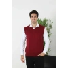 Erkek V Yaka Kolsuz Süveter Triko Kazak yumuşak dokulu Pamuklu ince Dokuma Rahat Regular kalıp - Bordo