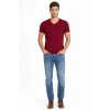 Erkek Body T-shirt V Yaka Slim Fit Likralı Kısa kol Tişört - Bordo