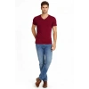 Erkek Body T-shirt V Yaka Slim Fit Likralı Kısa kol Tişört - Bordo