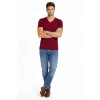 Erkek Body T-shirt V Yaka Slim Fit Likralı Kısa kol Tişört - Bordo