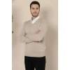 Erkek V Yaka Triko Kazak yumuşak dokulu Pamuklu ince Dokuma, uzun kollu Rahat Regular kalıp - Bej