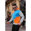 Erkek W Nakış İşlemeli Kapüşonlu Sweatshirt - Mavi