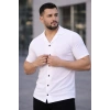 Erkek Waffle Dokuma Kumaş Açık Yakalı Düğmeli Gömlek 2’li Set Beyaz-Gri
