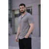 Erkek Waffle Kumaş Kısa Kollu Düğmeli Açık Yaka Regular Fit Gömlek - Gri
