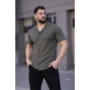 Erkek Waffle Kumaş Kısa Kollu Düğmeli Açık Yaka Regular Fit Gömlek - Haki