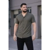 Erkek Waffle Kumaş Kısa Kollu Düğmeli Açık Yaka Regular Fit Gömlek - Haki