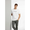 Erkek Wafıl Kumaş Tişört Regular Kalıp Bisiklet Yaka Baskılı T-Shirt - Beyaz