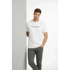 Erkek Wafıl Kumaş Tişört Regular Kalıp Bisiklet Yaka Baskılı Günlük Basic T-Shirt - Beyaz