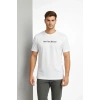 Erkek Wafıl Kumaş Tişört Regular Kalıp Bisiklet Yaka Baskılı T-Shirt - Beyaz