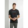 Erkek Wafıl Kumaş Tişört Regular Kalıp Bisiklet Yaka Baskılı Günlük Basic T-Shirt - Siyah