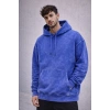 Erkek Yağ Yıkamalı Kapşonlu Double Oversize Üç İplik Pamuklu Sweatshirt - Mavi