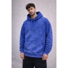 Erkek Yağ Yıkamalı Kapşonlu Double Oversize Üç İplik Pamuklu Sweatshirt - Mavi