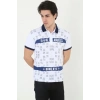 Erkek Yakalı Slim Fit Baskılı T-Shirt - Beyaz