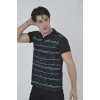 Erkek Yakalı Slim Fit Pike Çizgili T-Shirt - Siyah