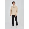 Erkek Yarım Fermuarlı Baskılı Sweat - Bej