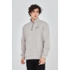 Erkek Yarım Fermuarlı Baskılı Sweat - Boyalı Gri