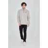 Erkek Yarım Fermuarlı Baskılı Sweat - Boyalı Gri