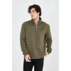 Erkek Yarım Fermuarlı Baskılı Sweat - Yeşil