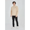 Erkek Yarım Fermuarlı Baskılı 3 iplik pamuklu sweatshirt - Bej