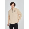 Erkek Yarım Fermuarlı Baskılı 3 iplik pamuklu sweatshirt - Bej