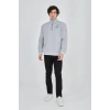 Erkek Yarım Fermuarlı Baskılı 3 iplik pamuklu sweatshirt - Gri