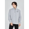 Erkek Yarım Fermuarlı Baskılı 3 iplik pamuklu sweatshirt - Gri