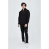Erkek Yarım Fermuarlı Baskılı 3  iplik pamuklu sweatshirt - Siyah