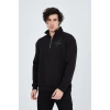 Erkek Yarım Fermuarlı Baskılı 3  iplik pamuklu sweatshirt - Siyah